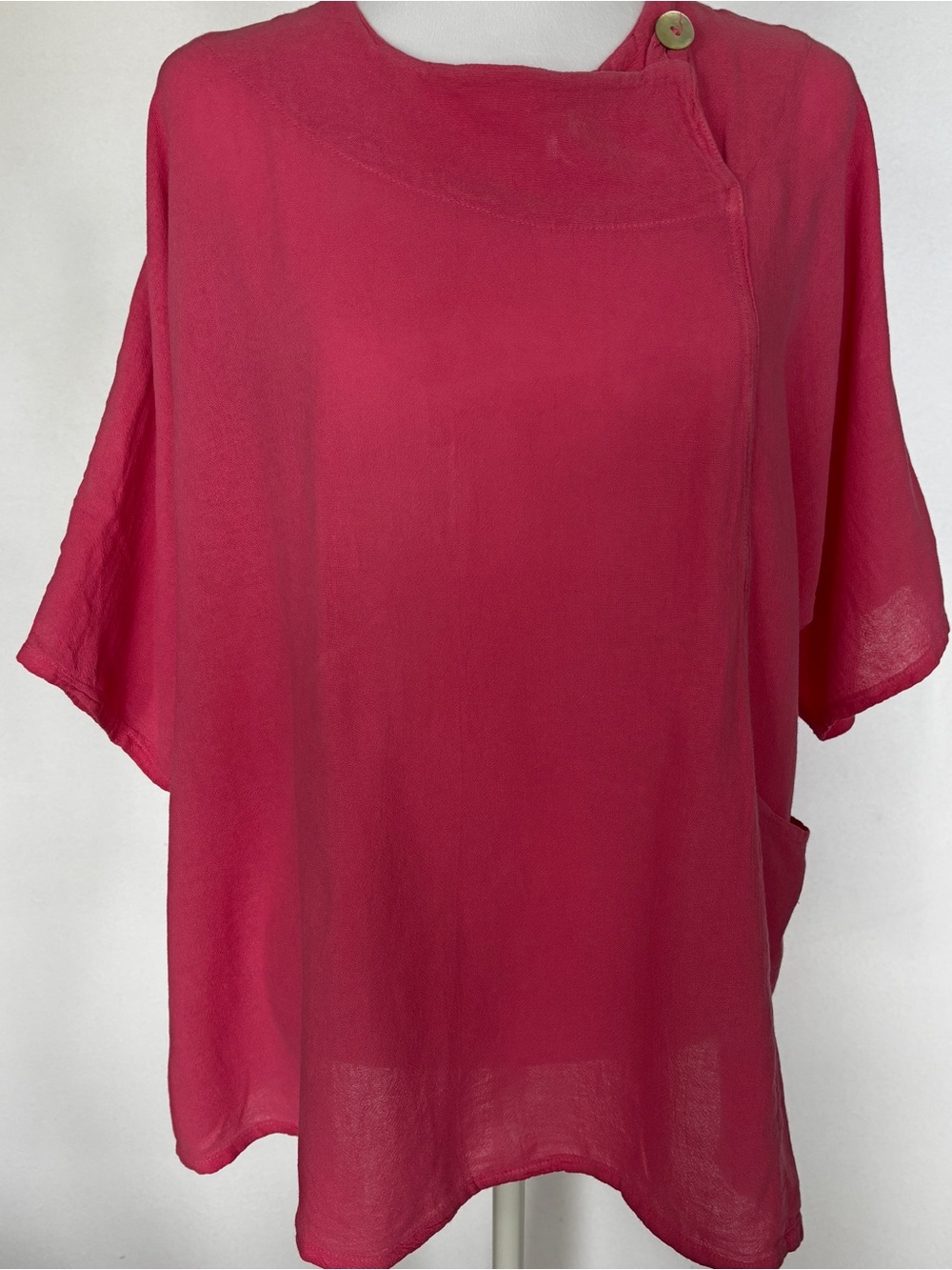 Oh My Gauze! Hot Pink Button-Shoulder Tunic Sz 1(M) Cotton Comfy Summer Spring